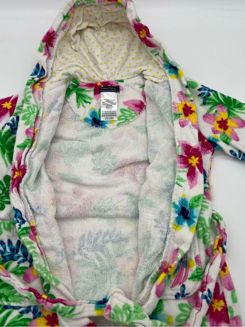 Nautica Floral Xs (3/4)  Girls Robe Swim Cover Up Terry With Pockets 100% Cotton
